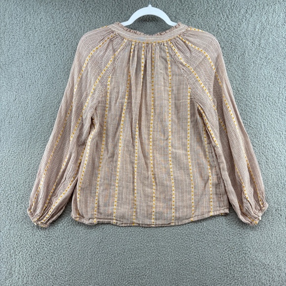 Lucky Brand Boho Striped Embroidered Peasant Blouse | Size Small - Picture 2 of 12